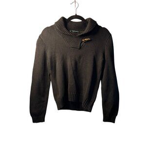 Lauren Ralph Lauren Women Medium Black Toggle Pullover Sweater Shawl Neck Preppy